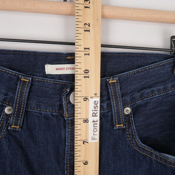 Levis Middy Jeans Womens 27x30 Blue Straight Leg Mid Rise Dark Wash Lightweight - Picture 5 of 11